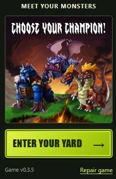 Windows launcher play panel with the Enter your yard button and Repair game link