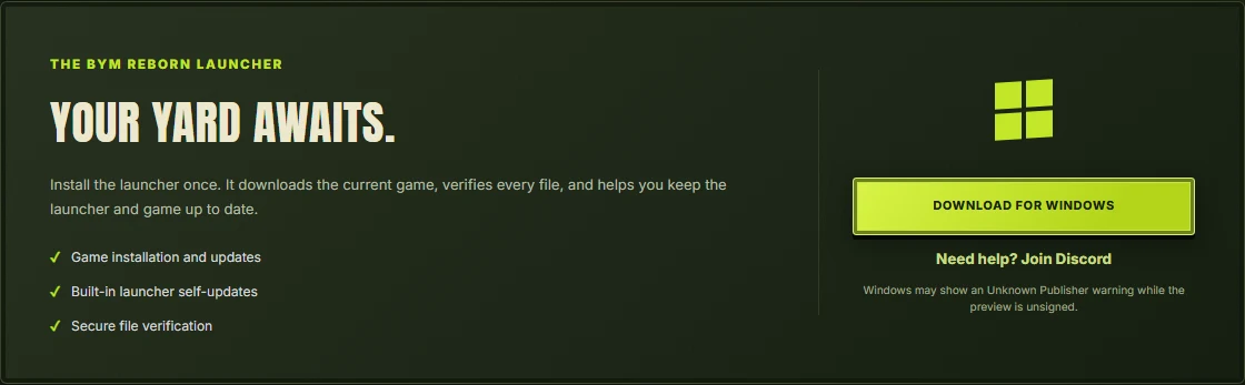 Reborn downloads page showing the direct Download for Windows installer button